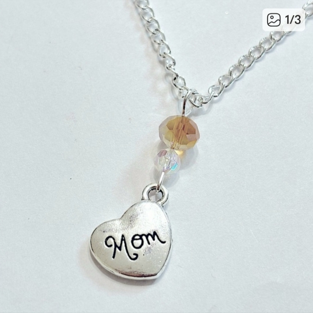 Sale Mother’s Day Mom charm silver heart chain necklace champagne color